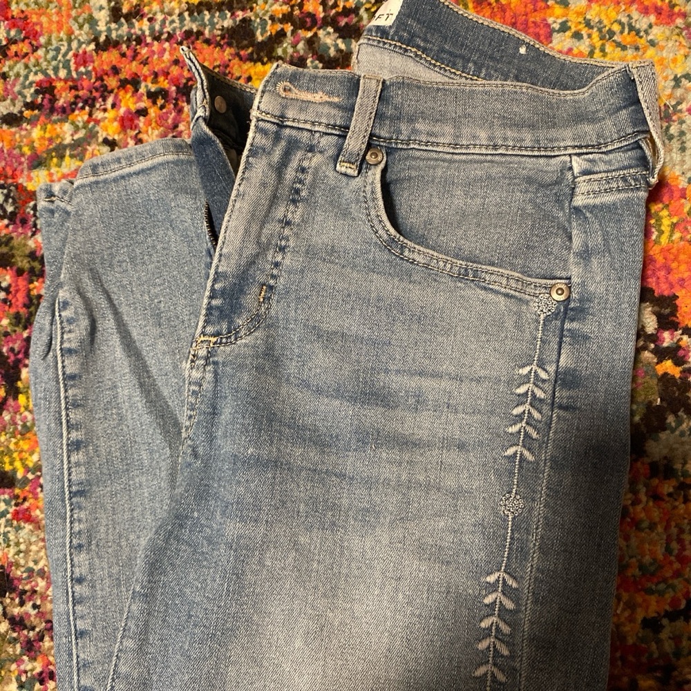 LOFT Blue Skinny Jeans with Stretch and Decorative Stitching